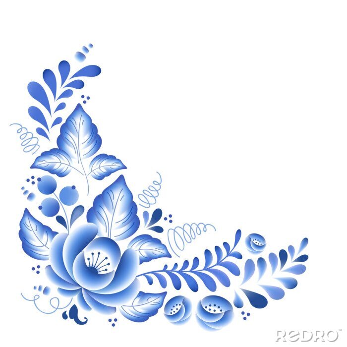 Sticker Blauwe bloemen bloemen Russisch porselein prachtige folk ornament.