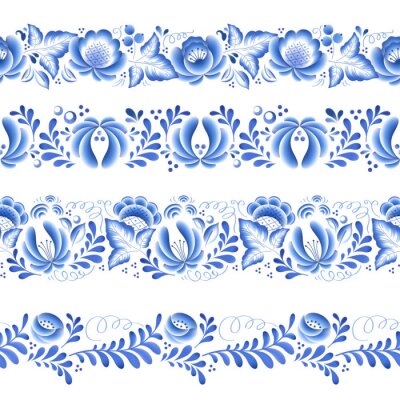 Sticker Blauwe bloemen bloemen Russisch porselein prachtige folk ornament.