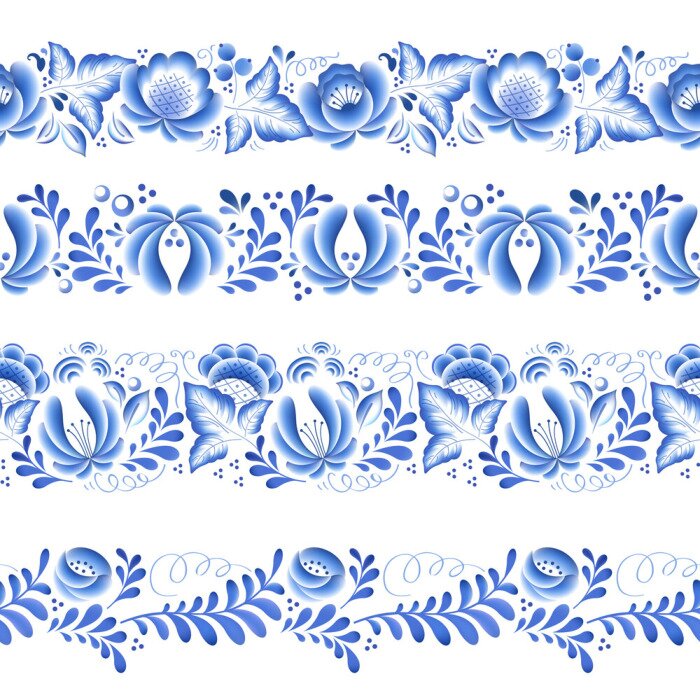 Sticker Blauwe bloemen bloemen Russisch porselein prachtige folk ornament.