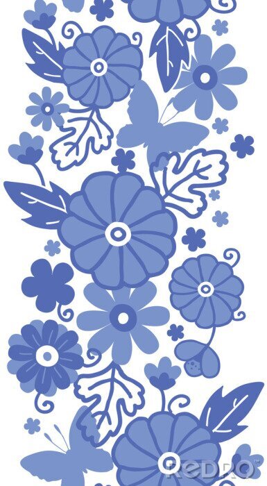 Sticker Blauwe bloemen op een volkspatroon