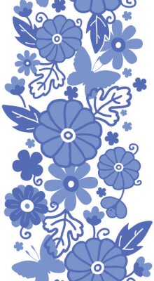 Sticker Blauwe bloemen op een volkspatroon