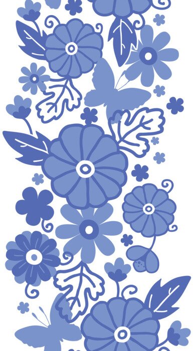 Sticker Blauwe bloemen op een volkspatroon