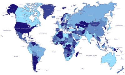 Blauwe landen op de kaart