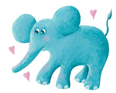 Sticker Blauwe olifant en harten sprookjesachtige illustratie