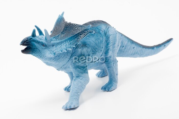 Sticker Blauwe speelgoed dinosaurus op een witte achtergrond.