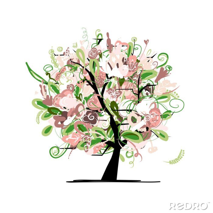 Sticker Bloemen boom voor uw ontwerp
