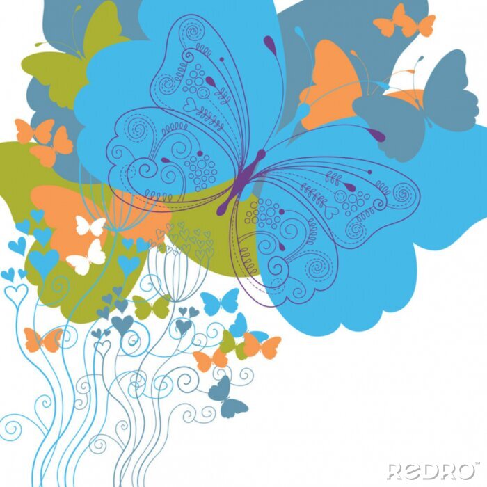 Sticker Bloemen en grote vlinders