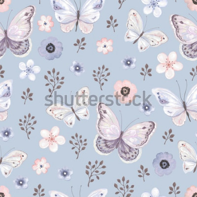 Sticker Bloemen en vlinders in pastelkleuren