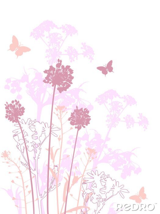 Sticker Bloemen en vlinders in roze tinten