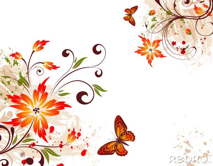 Sticker Bloemen en vlinders op één illustratie