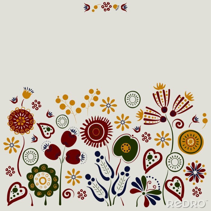 Sticker Bloemen in volkse stijl