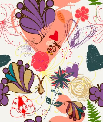 Sticker Bloemen naadloze patroon in retro stijl