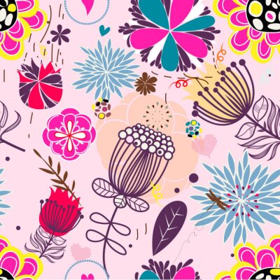 Sticker Bloemen naadloze patroon in retro stijl