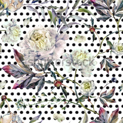 Sticker Bloemen op een achtergrond van stippen