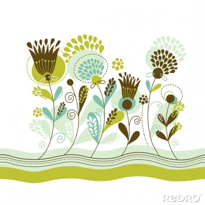 Sticker Bloemen op een groene afbeelding
