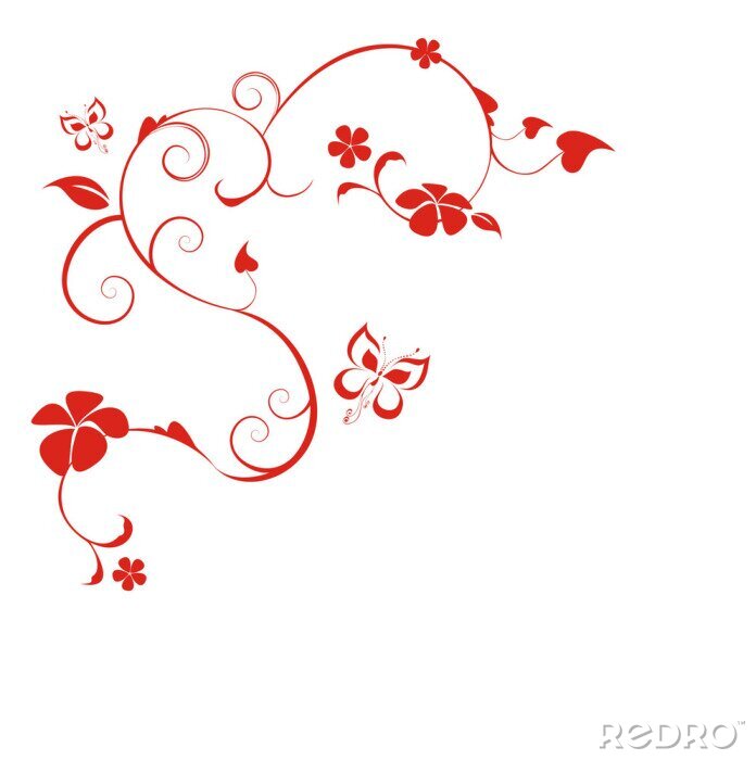 Sticker Bloemen op een rood ornament