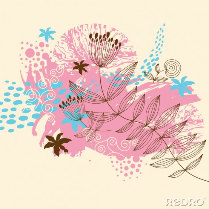 Sticker Bloemen op een roze en blauwe achtergrond