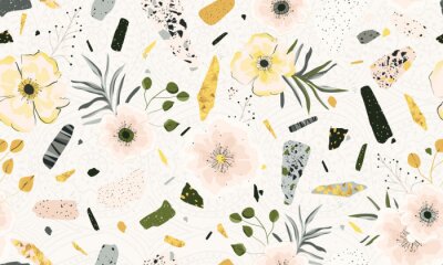 Sticker Bloemen op terrazzo achtergrond