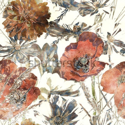 Sticker Bloemen weergegeven in retrostijl