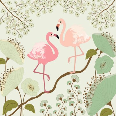 Sticker Bloemenillustratie met vogels