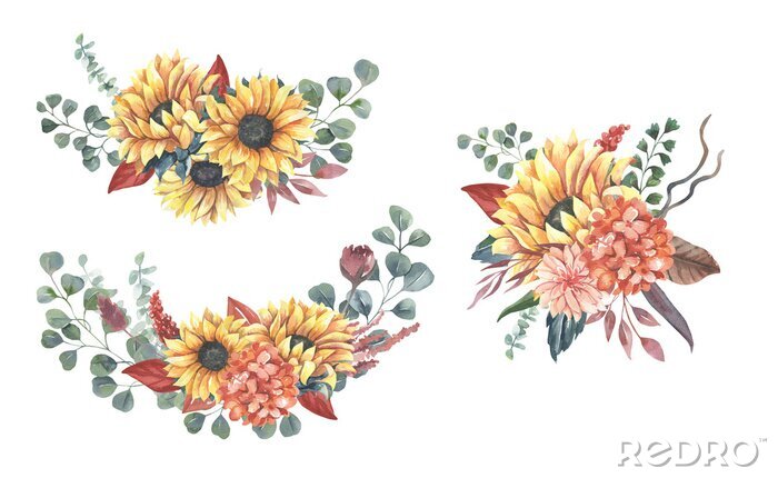 Sticker Bloemige composities met zonnebloemen