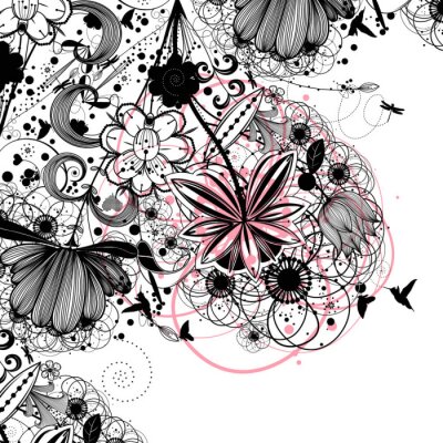 Sticker Bloemmotief in zwarte inkt