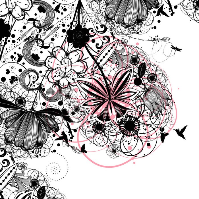 Sticker Bloemmotief in zwarte inkt