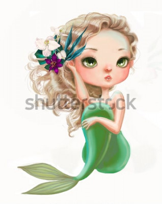 Sticker Blonde zeemeermin met bloemen in haar haar