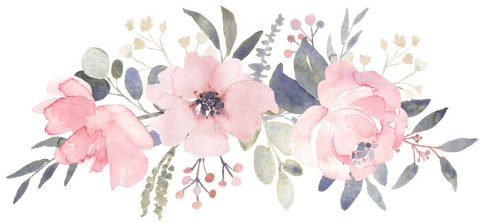 Sticker Boeket van roze aquarelbloemen