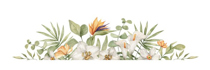 Sticker Boho-compositie van bloemen en exotische planten