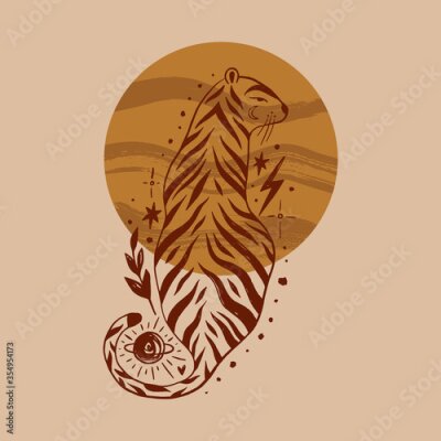 Sticker boho tijger illustratie