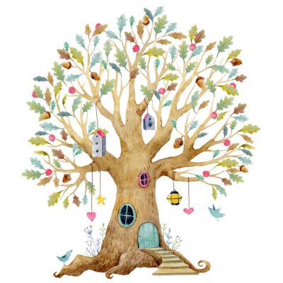 Sticker Boomhut sprookjesachtig patroon