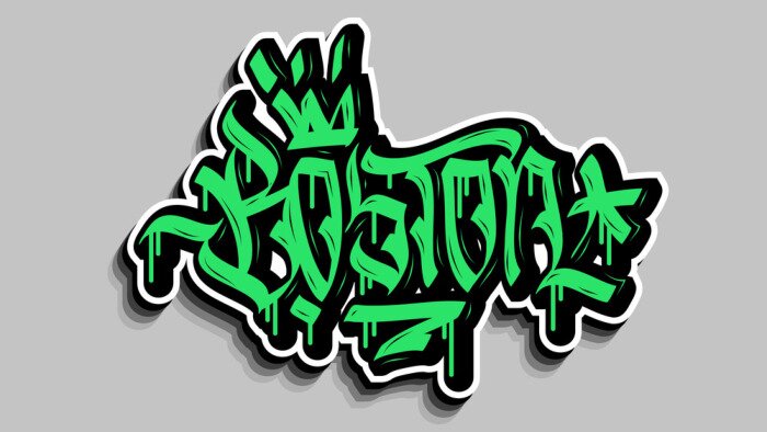 Sticker Boston Massachusetts Usa Hand Lettering Graffiti Tag Style Sticker Design.