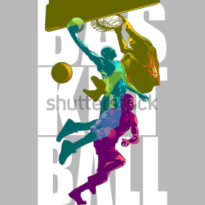 Sticker Bright Basketball players silhouettes with Colour Channel overlaping  sport illustration