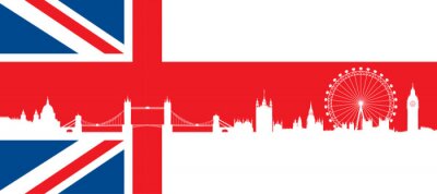 Sticker Britse vlag met zeer gedetailleerde silhouet skyline van Londen