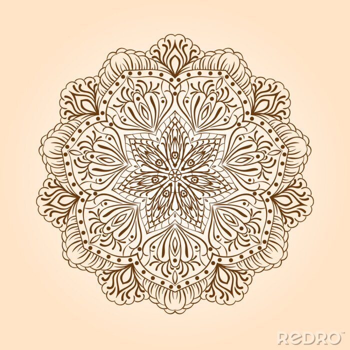 Sticker Bruin-beige ornament met bloem