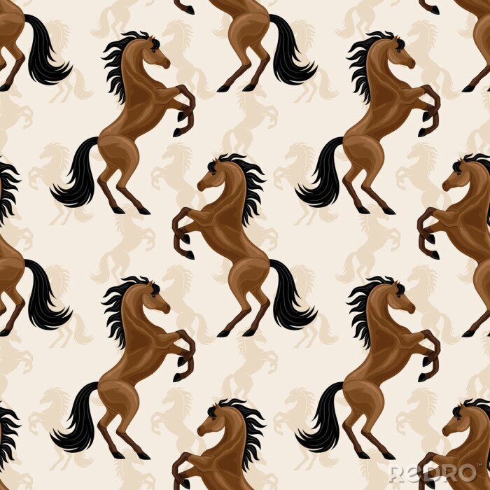 Sticker Bruine paarden op een beige achtergrond