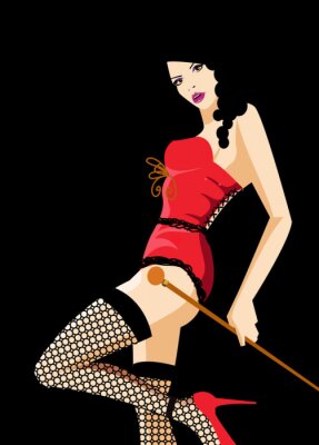 Sticker Cabaretdanser in een rood. Retro vectoraffiche