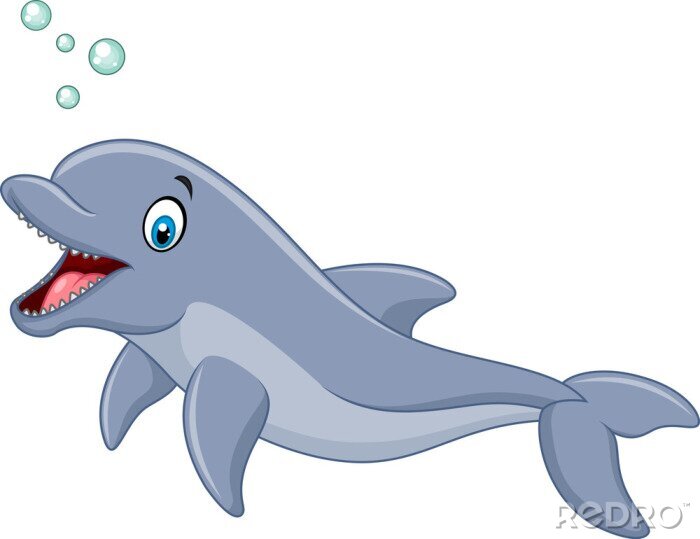 Sticker Cartoon gelukkig dolfijn op een witte achtergrond