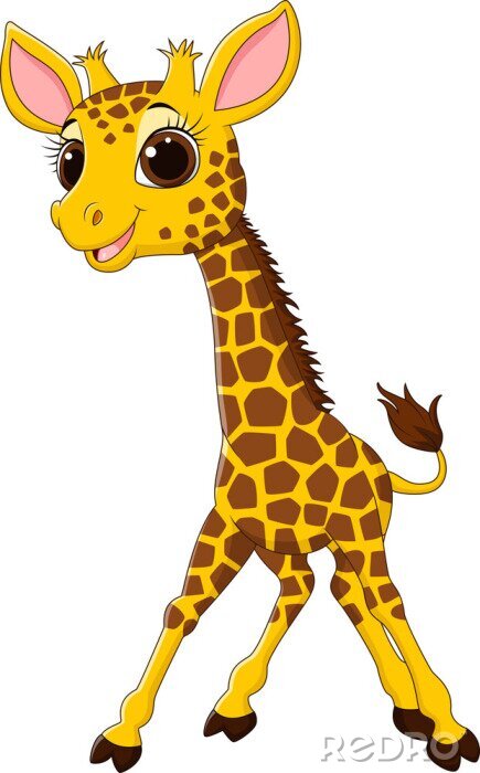 Sticker Cartoon grappige giraffe mascotte op een witte achtergrond