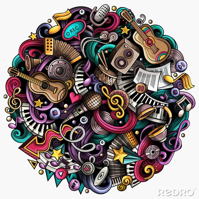 Sticker Cartoon hand-drawn doodles Musical illustration
