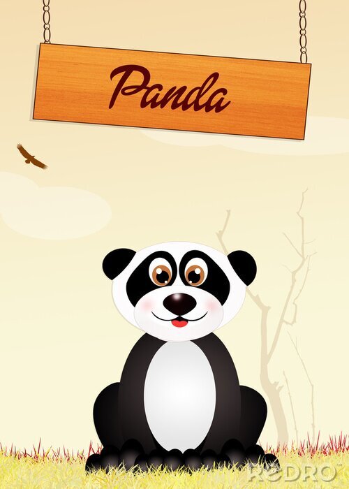 Sticker Cartoon panda met onderschrift