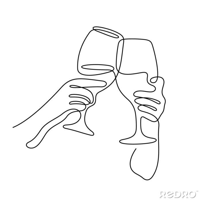 Sticker Cheering wine glasses continuous line vector illustration