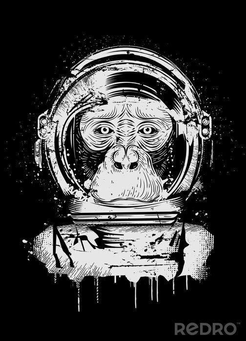 Sticker Chimpansee in een afbeelding van een astronautenhelm