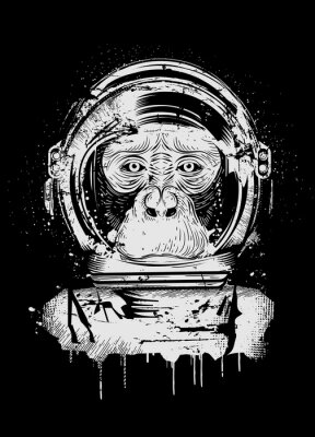 Sticker Chimpansee in een afbeelding van een astronautenhelm