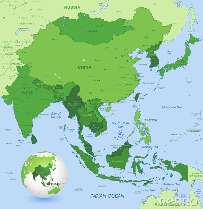 Sticker China in Azië op de kaart