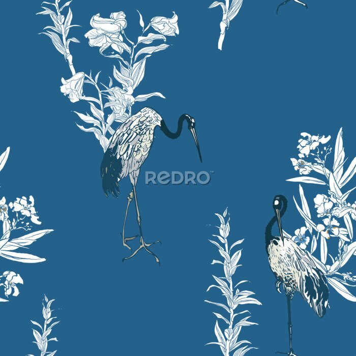 Sticker Chinoiserie-motief met kraanvogels