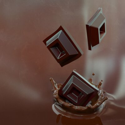 Sticker Chocolade in blokjes en gesmolten