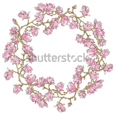 Sticker Cirkel met bloemen op takken