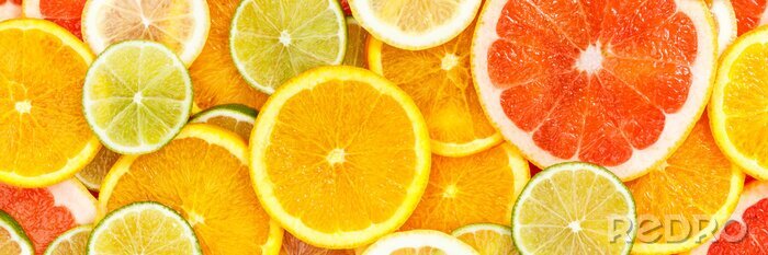 Sticker Citrus fruits collection food background banner oranges lemons limes grapefruit fresh fruit